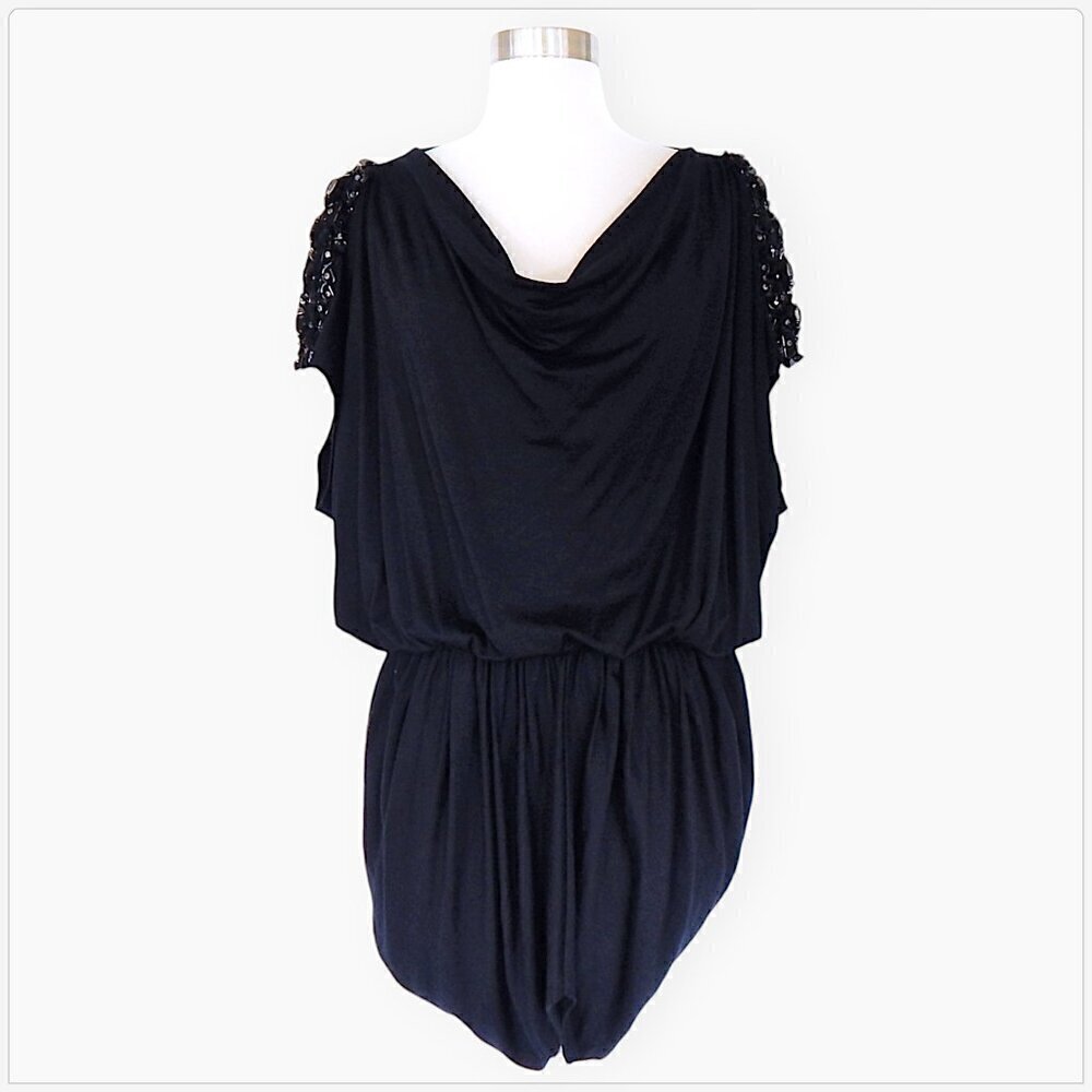 Catherine Malandrino Black Draped Jeweled Shoulder Blouson Mini Dress NWT NEW S